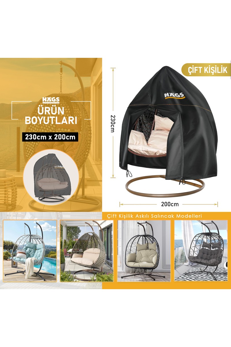 Haegs Haegs Bahçe Salıncağı Örtüsü, Siyah Rattan Salıncak Hamak Koltuk Koruma Kılıfı 230X200CM Çift Kişilik — 2. ürün görseli