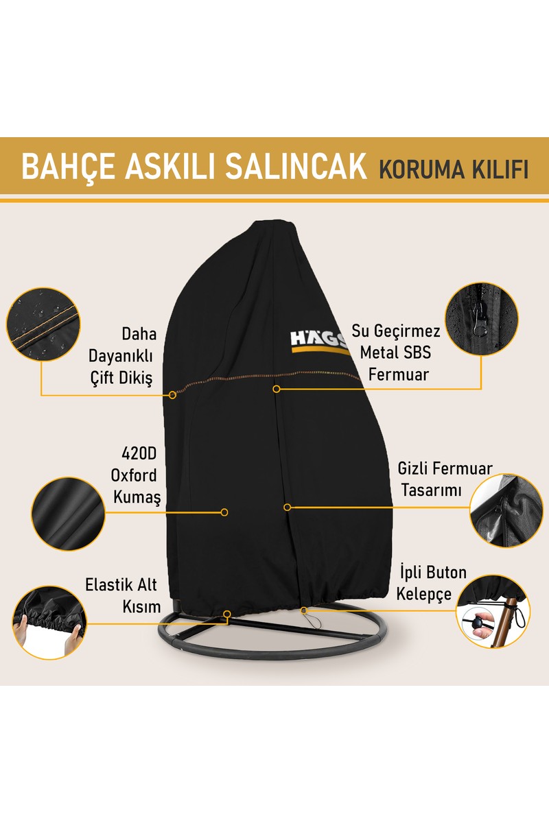 Haegs Haegs Bahçe Salıncağı Örtüsü, Siyah Rattan Salıncak Hamak Koltuk Koruma Kılıfı 230X200CM Çift Kişilik — 3. ürün görseli