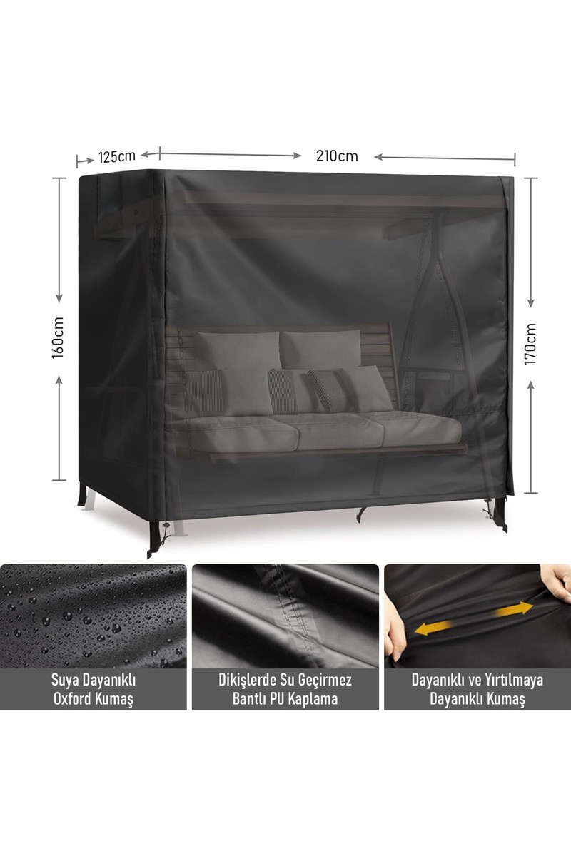 Haegs Haegs Bahçe Salıncak Koruma Örtüsü Üç Kişilik Tenteli Bahçe Salıncağı Kılıfı 210 x 125 x 170 cm Siyah — 2. ürün görseli