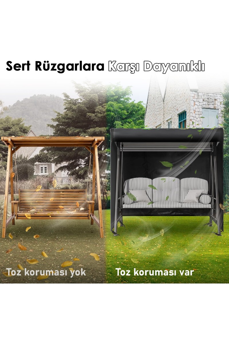 Haegs Haegs Bahçe Salıncak Koruma Örtüsü Üç Kişilik Tenteli Bahçe Salıncağı Kılıfı 210 x 125 x 170 cm Siyah — 3. ürün görseli