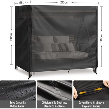 Haegs Haegs Bahçe Salıncak Koruma Örtüsü Üç Kişilik Tenteli Bahçe Salıncağı Kılıfı 210 x 125 x 170 cm — 2. ürün görseli