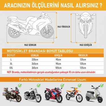 Haegs Haegs Motosiklet Brandası, Motor Kılıfı, Örtüsü Kışa Dayanıklı (XXL:265X105X125CM) — 4. ürün görseli