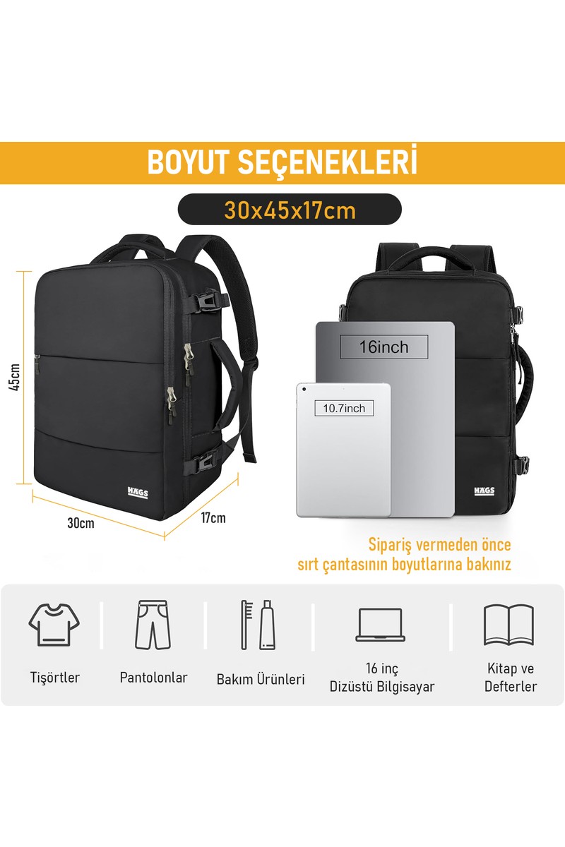 Haegs Haegs Seyahat Sırt Çantası, Laptop Sırt Çantası Hafif El Çantası Bay Bayan Küçük Bavul Valiz Çanta Notebook Bilgisayar Macbook Organizer Çantası Siyah — 2. ürün görseli