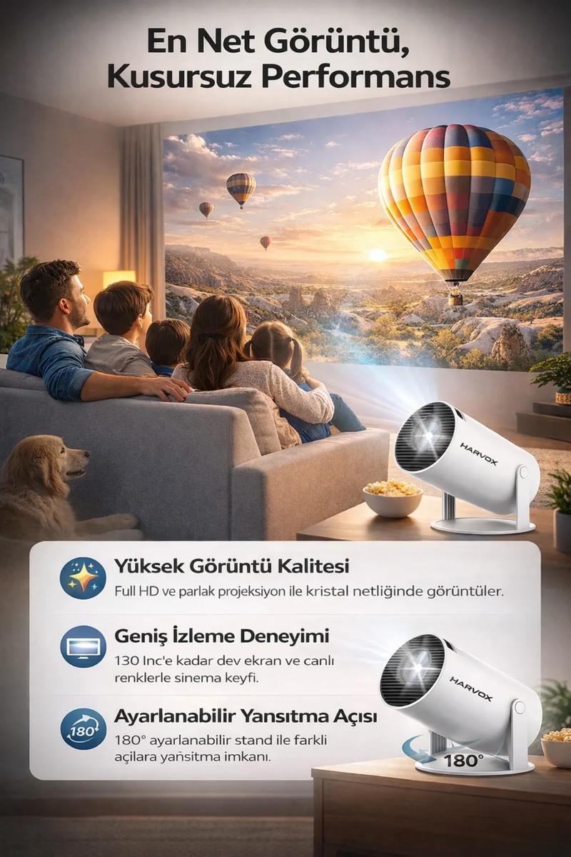 Harvox Harvox HY300 Pro+ Projeksiyon Cihazı Taşınabilir Android 13 Sistemli Wifi HDMI USB Destekli Projektör Ultra HD Mini Sinema — 2. ürün görseli