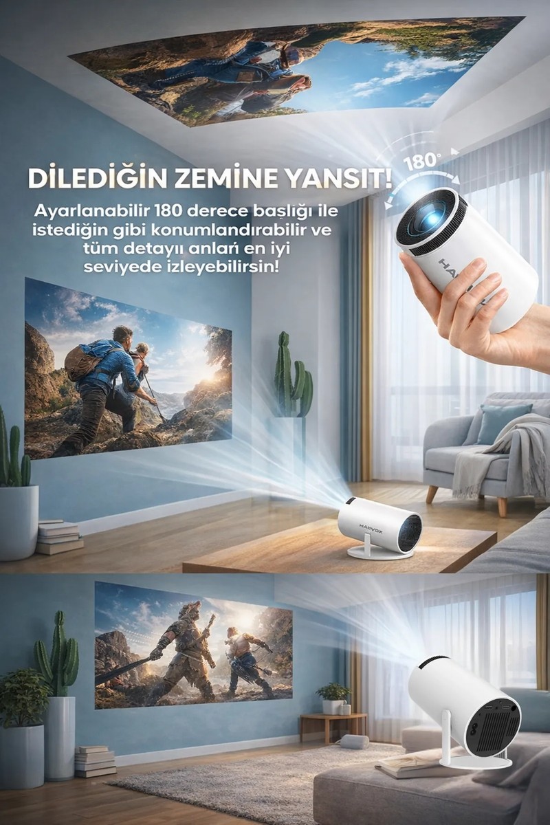 Harvox Harvox HY300 Pro+ Projeksiyon Cihazı Taşınabilir Android 13 Sistemli Wifi HDMI USB Destekli Projektör Ultra HD Mini Sinema — 3. ürün görseli