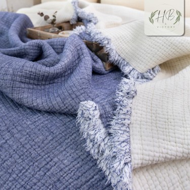 HB&Victory HB&Victory Müslin Mavi 6 Katlı Yorgan İndigo Mavi Renk çift Kişilik 240X230 — 2. ürün görseli
