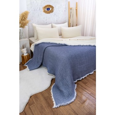 HB&Victory HB&Victory Müslin Mavi 6 Katlı Yorgan İndigo Mavi Renk çift Kişilik 240X230 — 3. ürün görseli