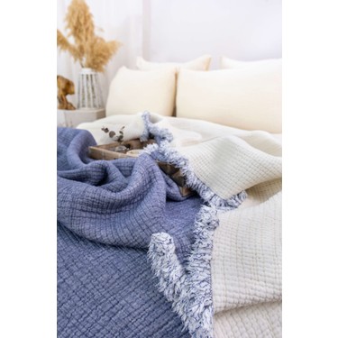 HB&Victory HB&Victory Müslin Mavi 6 Katlı Yorgan İndigo Mavi Renk çift Kişilik 240X230 — 4. ürün görseli
