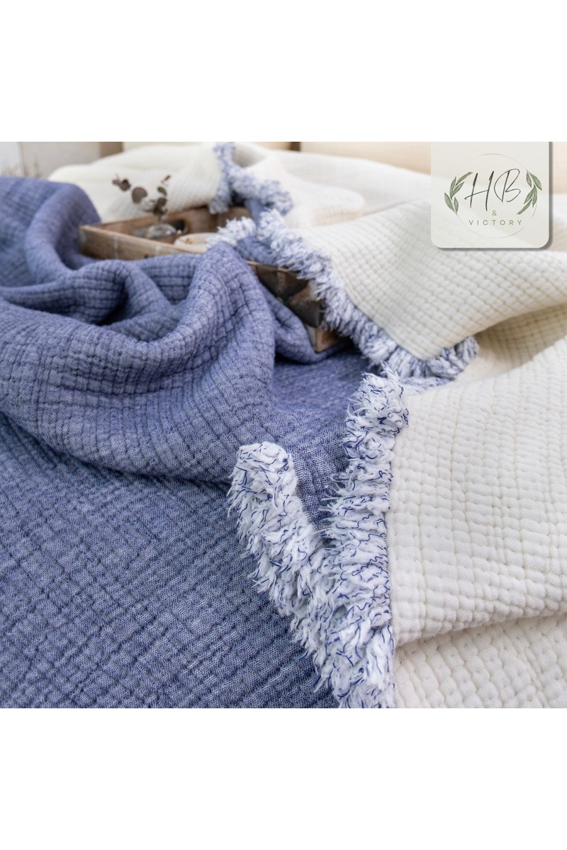 HB&Victory HB&Victory Müslin Mavi 6 Katlı Yorgan İndigo Mavi Renk çift Kişilik 240X230 — 6. ürün görseli