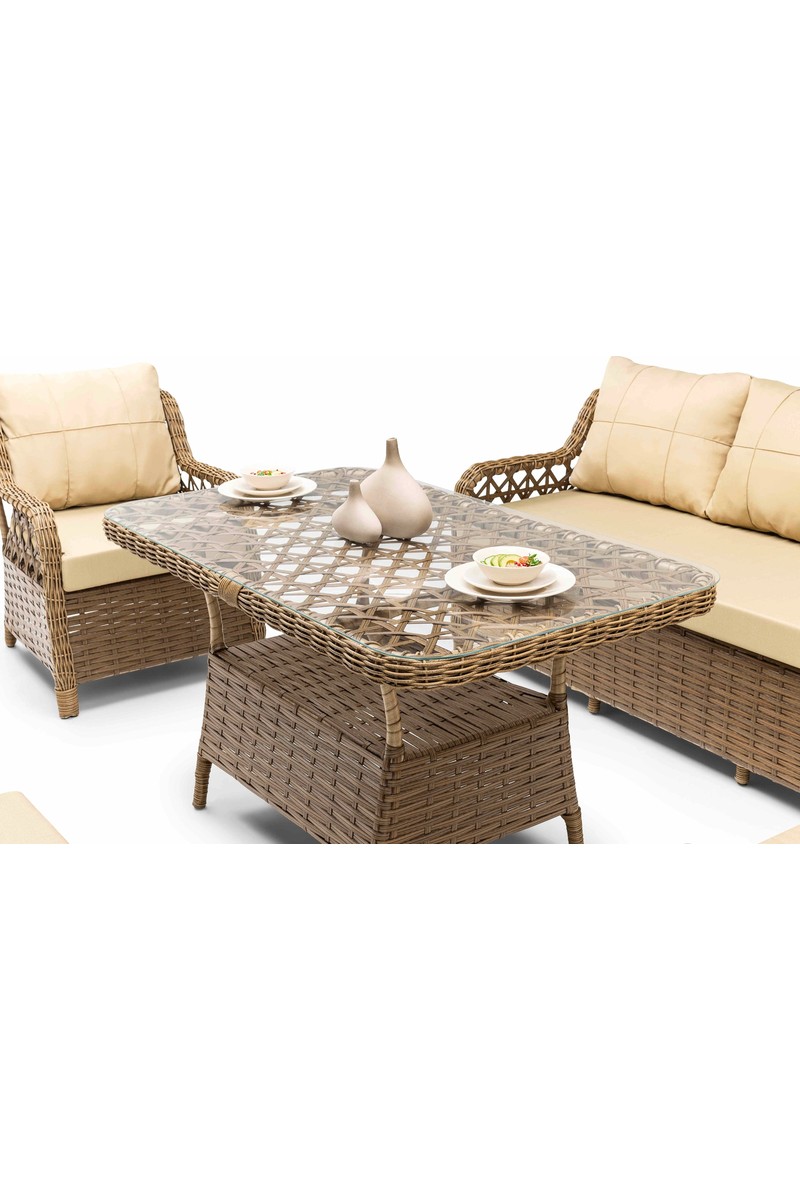 Hier Hier Zen Rattan Puflu Bahçe Balkon Mobilyası 3+1+1 Kahverengi 7 Kişilik Premium Bahçe Takımı Balkon Mobilyası — 3. ürün görseli