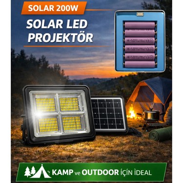 Hightek Hightek 200w Led Portatif Solar Projektör 3 Renk Işık, Çakar Ve Fener fiyatı ve görseli
