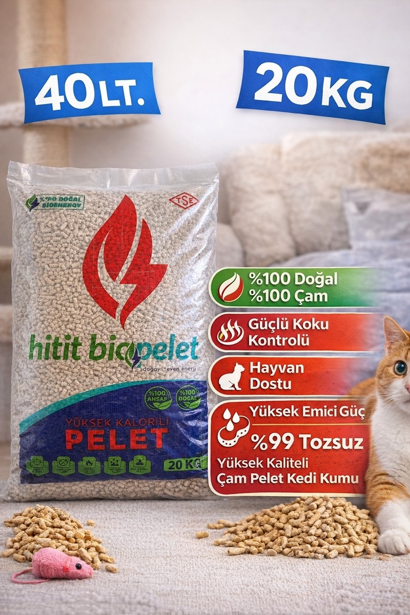 Hitit Hitit Biopelet Çam Peleti Kedi Kumu - Tozsuz, Yüksek Emici 20 kg - 40 Lt. fiyatı ve görseli