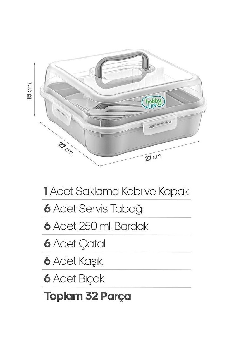 Hobby Hobby Life Gri 32 Parça 6 Kişilik Çantalı Piknik Seti Pratik Taşıma Özelliği ile — 2. ürün görseli