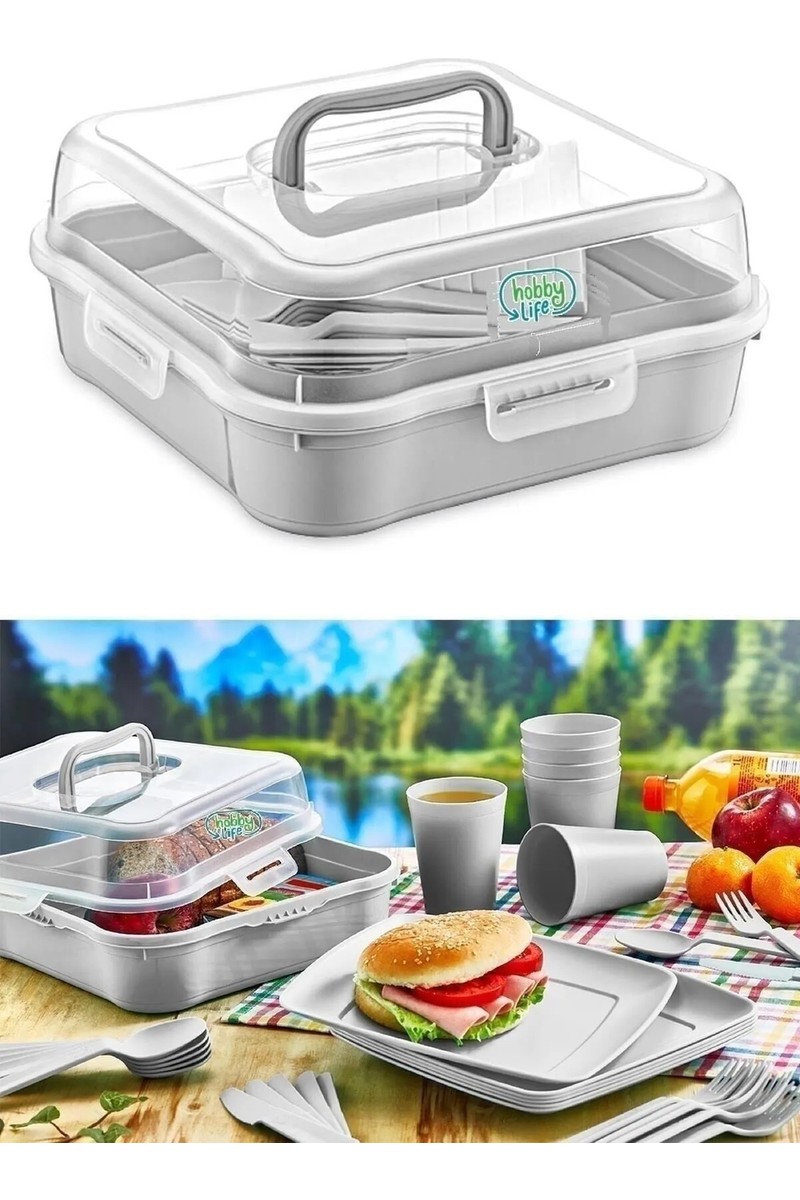 Hobby Hobby Life Gri 32 Parça 6 Kişilik Çantalı Piknik Seti Pratik Taşıma Özelliği ile — 3. ürün görseli