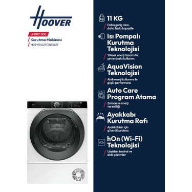 Hoover Hoover NDPH 11A2TCBEXS17 11 kg Wi-Fi  Bağlantılı Isı Pompalı Kurutma — 5. ürün görseli