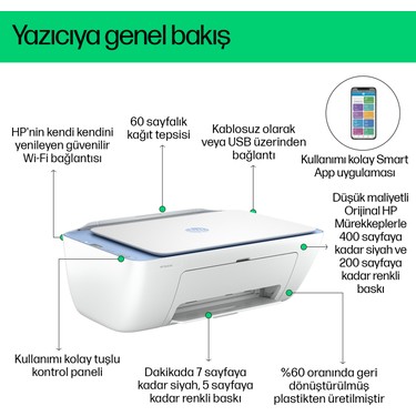 HP HP DeskJet Ink Advantage 2878 All-in-One Yazıcı, Baskı, Fotokopi, Tarama, Renkli, — 5. ürün görseli