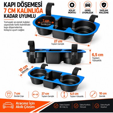 HR Plastik HR PLAST Araba oto bardaklık ve içecek tutucu organizer Mavi Renk — 3. ürün görseli