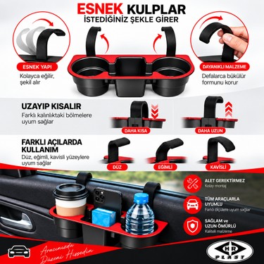 HR Plastik HR Plastik HR PLAST araç içi oto bardaklık ve bardak içecek telefon tutucu organizer (KIRMIZI RENK) — 2. ürün görseli