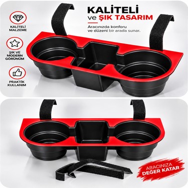 HR Plastik HR Plastik HR PLAST araç içi oto bardaklık ve bardak içecek telefon tutucu organizer (KIRMIZI RENK) — 5. ürün görseli