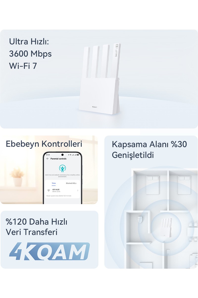 Huawei Huawei BE3 Wi-Fi 7 Router, BE3600 Mbps, Fiber Destekli, 1×2.5 Gbps + 3×1 Gbps Wan/lan Port, HarmonyOS Mesh+, Huawei HomeSecTM, Dual-Band Wi-Fi 7 Router — 2. ürün görseli