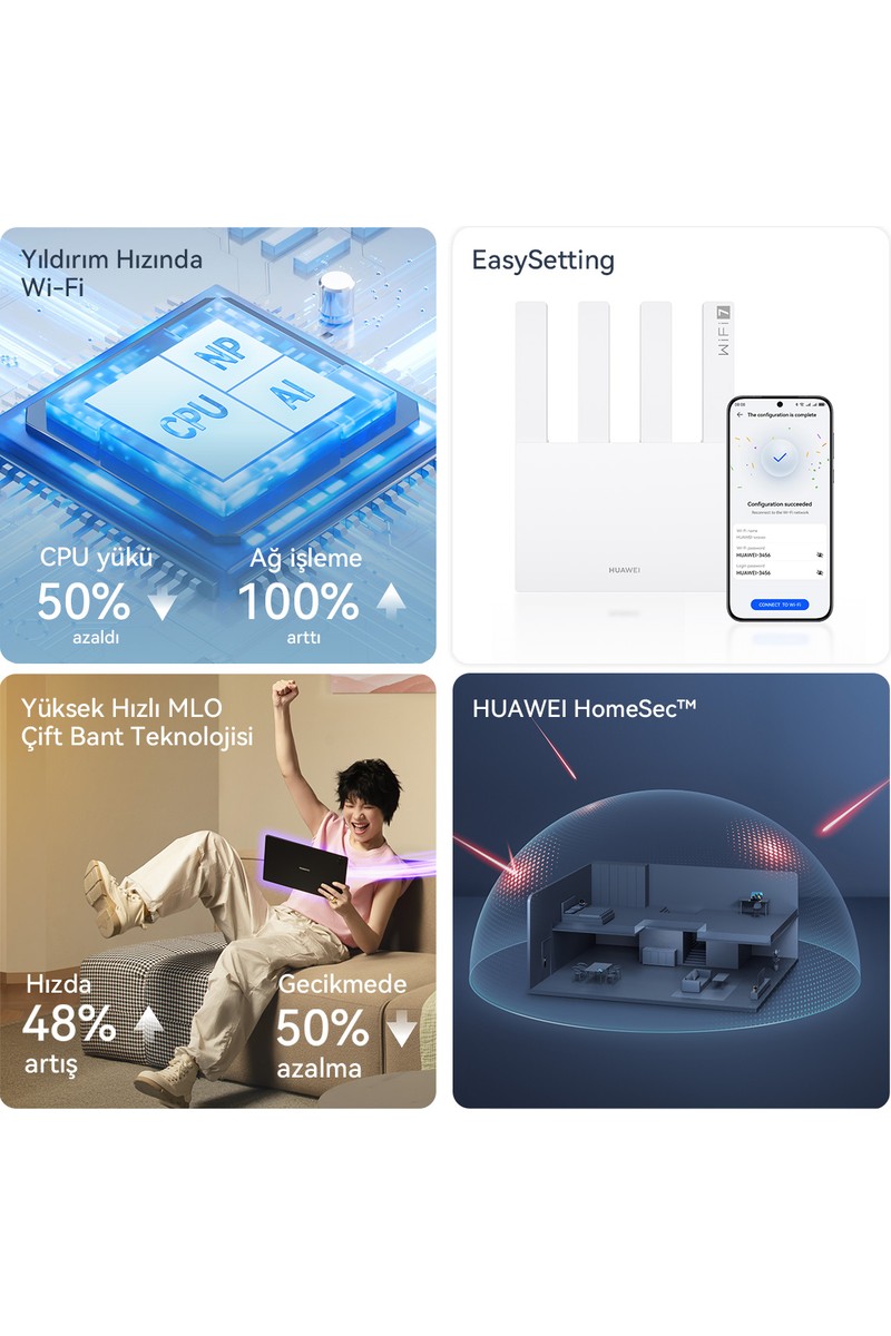 Huawei Huawei BE3 Wi-Fi 7 Router, BE3600 Mbps, Fiber Destekli, 1×2.5 Gbps + 3×1 Gbps Wan/lan Port, HarmonyOS Mesh+, Huawei HomeSecTM, Dual-Band Wi-Fi 7 Router — 3. ürün görseli