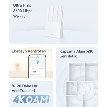 Huawei Huawei BE3 Wi-Fi 7 Router, BE3600 Mbps, Fiber Destekli, 1×2.5 Gbps + 3×1 Gbps Wan/lan Port, — 2. ürün görseli