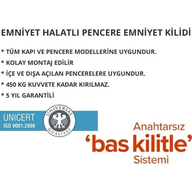 Huzuraks Huzuraks Winlock Bas Kilitle Pvc Pimapen Kapı Pencere Çocuk Emniyet Kilidi Halatlı Anahtarlı 1 — 2. ürün görseli