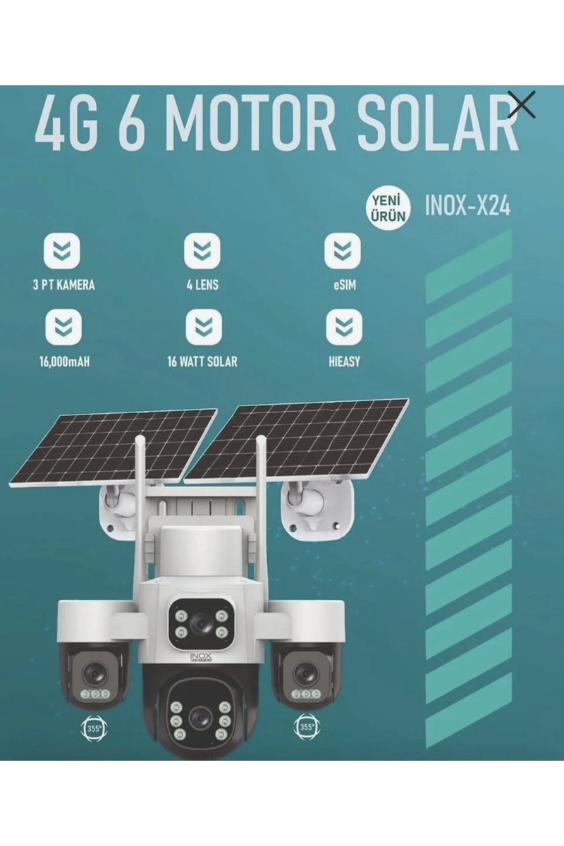 İnox Dijital Krntekno Inox X24 8mp 4K Ultra Geniş Açılı Panoramik Solar 4g Güvenlik Kamerası - 180° Görüş - E-Sim Destekli