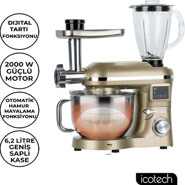 Icotech Icotech SM50 Gold LED Ekranlı Hamur Mayalama Kıyma Çekme Blender 2000W 6,5 Litre Stand Mikser — 2. ürün görseli