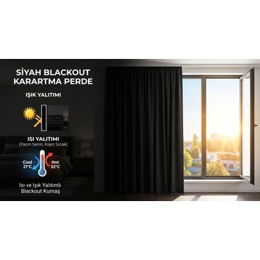 Ilmera Home Ilmera Home Blackout Işık Geçirmez Dikili Halde Fon Perde Siyah Pilesiz+Bağlama Kuşağı ve Yıkama — 2. ürün görseli