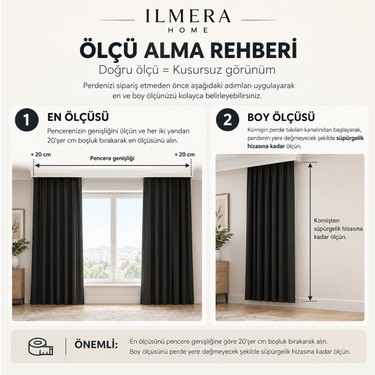 Ilmera Home Ilmera Home Blackout Işık Geçirmez Dikili Halde Fon Perde Siyah Pilesiz+Bağlama Kuşağı ve Yıkama — 3. ürün görseli