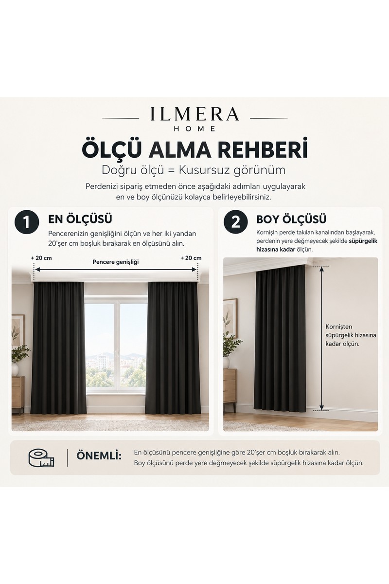 Ilmera Home Ilmera Home Blackout Işık Geçirmez Dikili Halde Fon Perde Siyah Pilesiz+Bağlama Kuşağı ve Yıkama — 6. ürün görseli