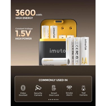iMuto Imuto 3600 mWh AA Lityum Şarjlı Pil Seti (8’li) + 8 Yuvalı Şarj Cihazı Yüksek — 3. ürün görseli