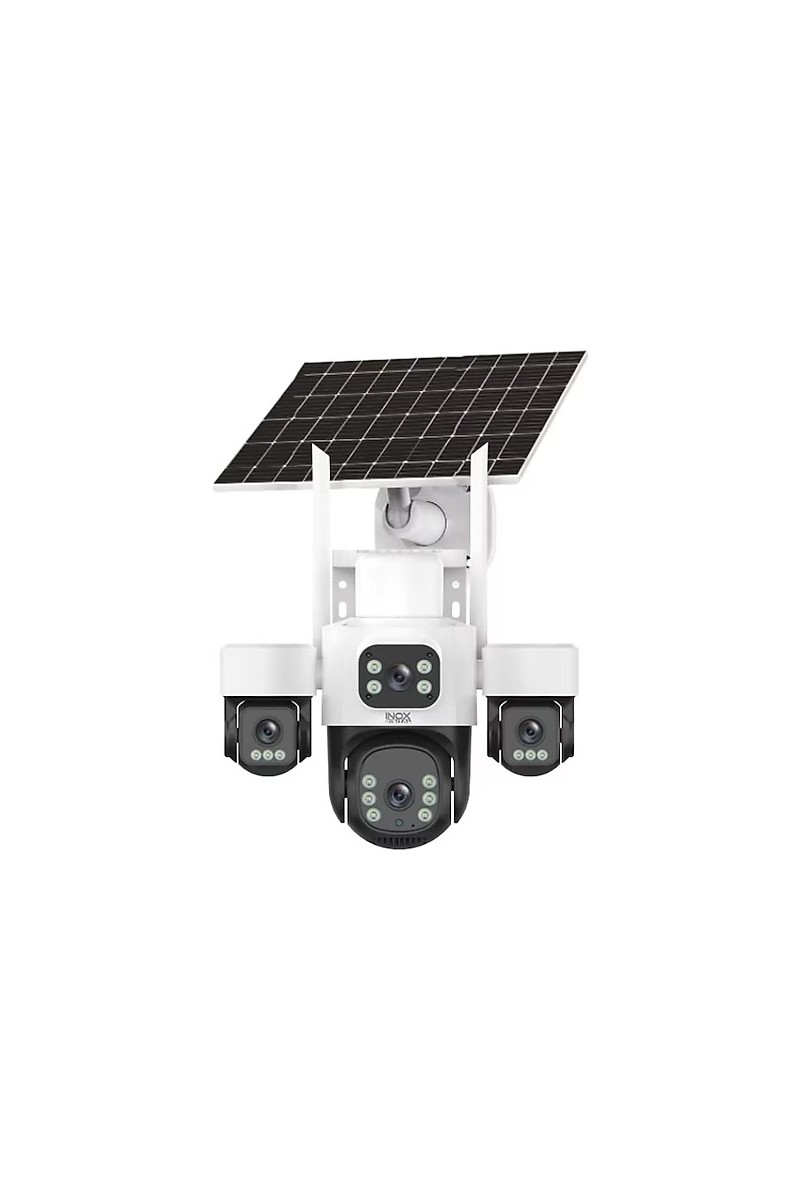 Inox -X14 4 Lensli Panoramik Solar 4g Ptz Kamera | E-Sım Uyumlu, Dahili Bataryalı ve Çift Yönlü Sesli Dış Mekan Ip Kamera