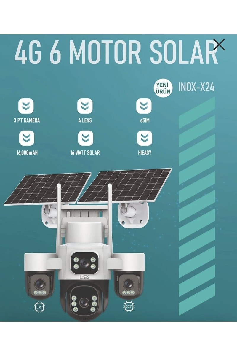Inox X24 8mp 4K Ultra Geniş Açılı Panoramik Solar 4g Güvenlik Kamerası - 180° Görüş - E-Sim Destekli