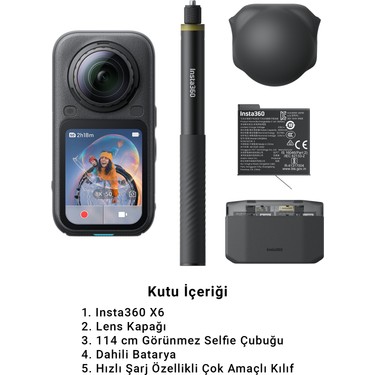 Insta360 INSTA360 X6 Essentials Bundle 8k 50 Fps 360° Aksiyon Kamerası, 2 Batarya, Hızlı Şarj Kutusu, 114 cm fiyatı ve görseli
