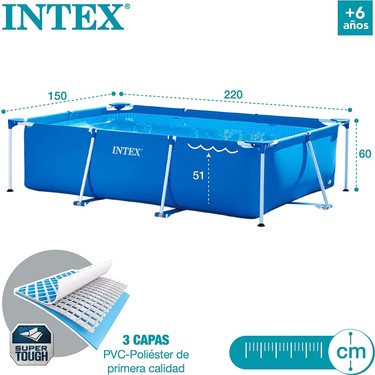 intex Intex Dikdörtgen Yer Üstü Havuz 220x150x60 Cm Paslanmaz Çerçeve Dayanıklı PVC Polyester Mavi — 3. ürün görseli