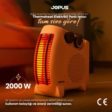 Jopus Jopus 2000W Elektrikli Fanlı Isıtıcı, Termostatlı, Sıcak-Soğuk Hızlı Isıtma, 25 m² Alan Kapasitesi — 6. ürün görseli