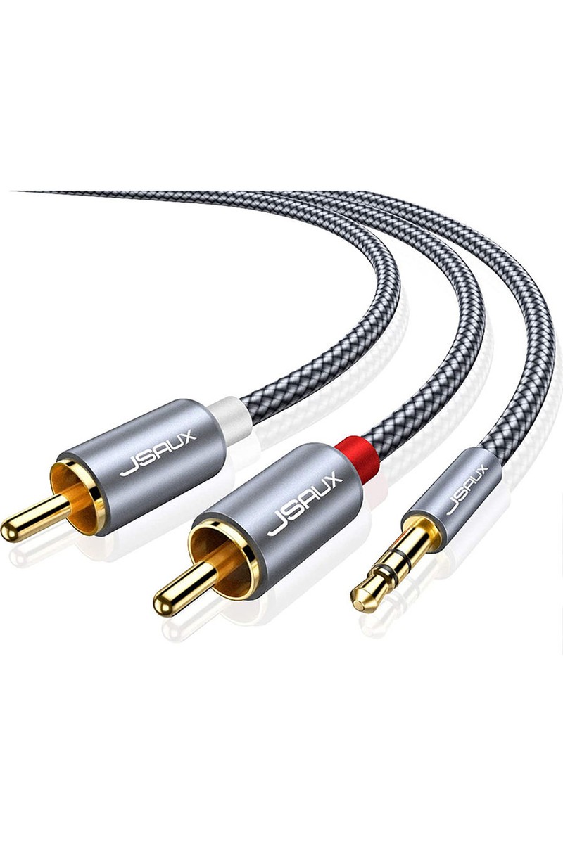 Jsaux 3.5mm Erkek To 2 Rca Erkek Stereo Audio Adapter Ses Kablosu Rca - 3,5 mm Aux Rca Kulaklık Jack Adaptörü Naylon Örgülü 1/8 - Rca Akıllı Telefonlar, Tabletler, Hoparlörler, Hdtv Uyumlu CM0008 Gri