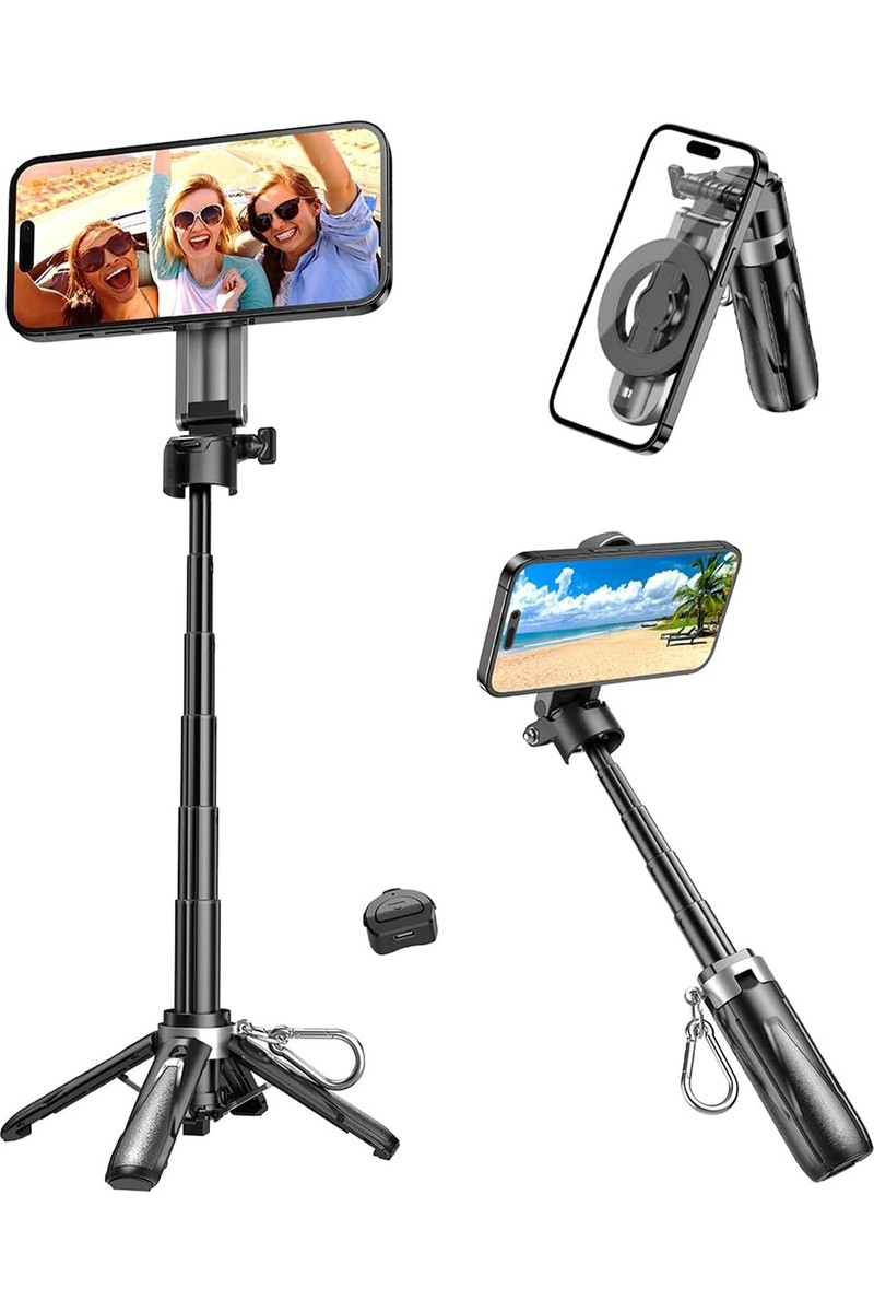 Juo JST30 Magsafe Manyetik Kumandalı Tripod Monopod Selfie Çubuğu Android iPhone Uyumlu Siyah