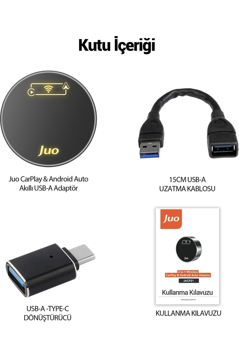 Juo Juo Kablosuz Carplay Android Auto Kabloludan Kablosuza Çevirici USB ve Type-C Adaptör — 3. ürün görseli