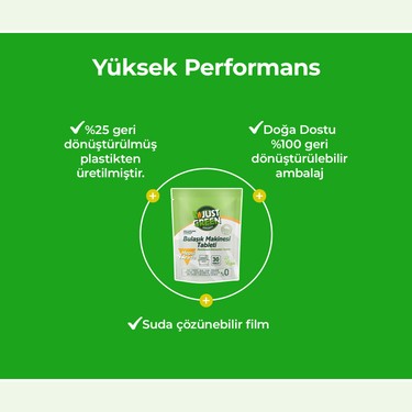 Just Green Organic Just Green Organic Bitkisel Bulaşık Makinesi Tableti - %100 Bitkisel - Doğal Ve Güçlü Temizlik (30 — 3. ürün görseli
