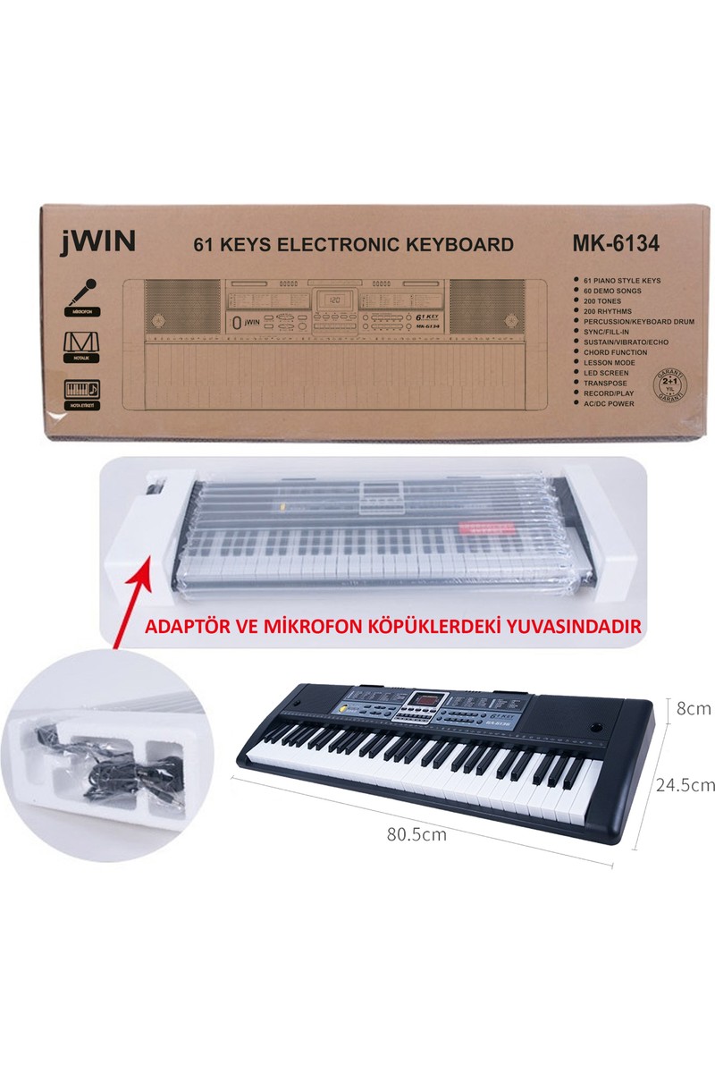 Jwin Jwin MK-6134 61 Tuşlu Elektronik Org Siyah Renkli Mikrofon ve Adaptör — 3. ürün görseli