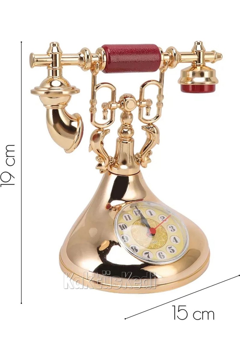 KaktüsKedi KaktüsKedi Vintage Telefon Model Nostaljik Dekoratif Masa Saati Gold - Şık Analog Çalar Saat Türkiye Menşeli — 2. ürün görseli