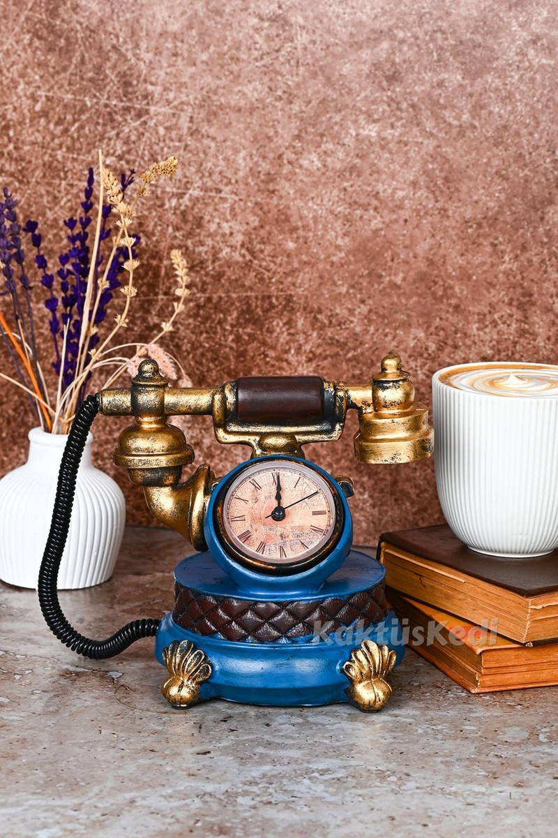 KaktüsKedi KaktüsKedi Vintage Telefon Model Nostaljik Dekoratif Masa Saati — 2. ürün görseli