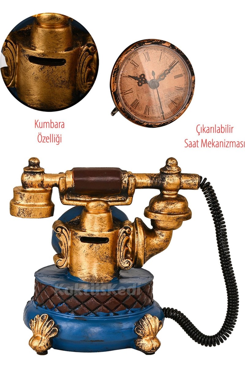 KaktüsKedi KaktüsKedi Vintage Telefon Model Nostaljik Dekoratif Masa Saati — 3. ürün görseli