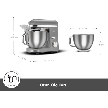 Karaca Karaca Mastermaid Chef Pro Çift Kollu Stand Mikser Galaxy Grey 1750 — 2. ürün görseli