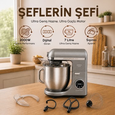 Karaca Karaca Mastermaid Chef Ultra D2000W Dijital Ekranlı Hamur Yoğurma Makinesi Galaxy Grey fiyatı ve görseli