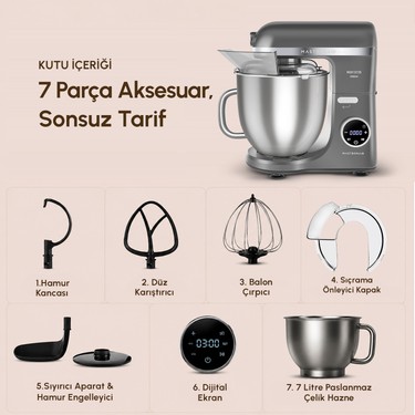Karaca Karaca Mastermaid Chef Ultra D2000W Dijital Ekranlı Hamur Yoğurma Makinesi Galaxy Grey — 3. ürün görseli