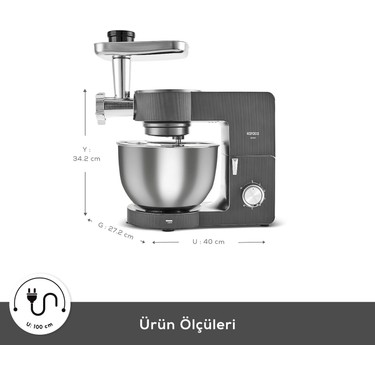 Karaca Karaca Multichef Ultra 2000W 8 Litre Stand Mikser Anthracite (Kıyma Çekme/sucuk-Sosis/içli Köfte — 3. ürün görseli
